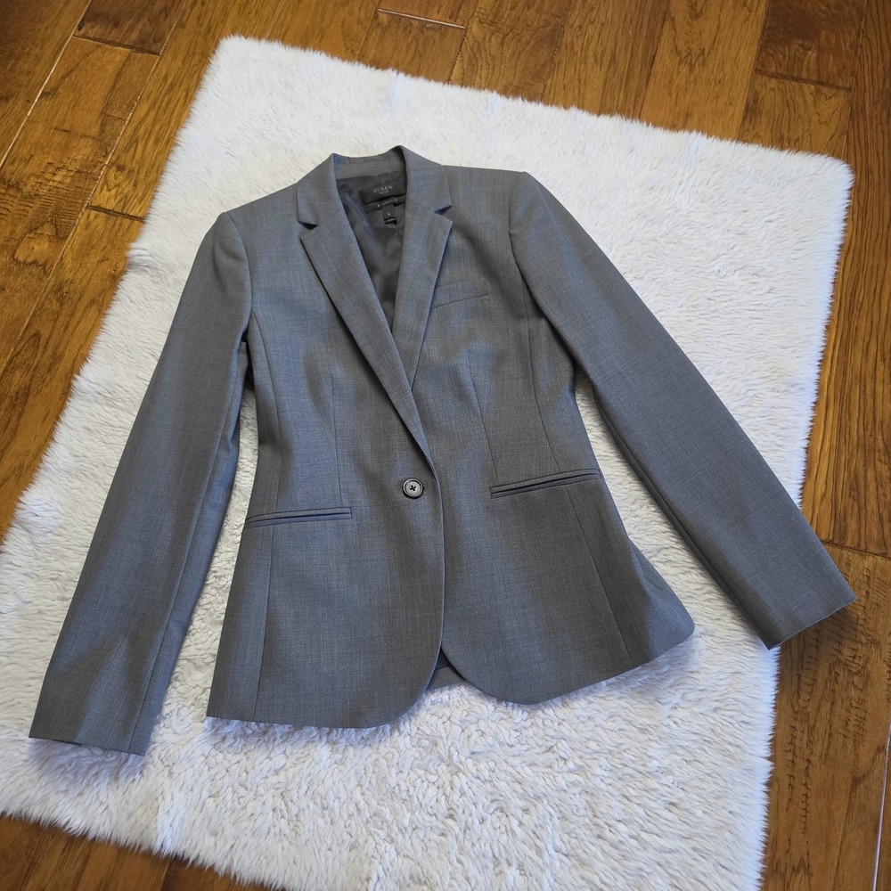 J.Crew 1035 Bi-Stretch Wool Blend Blazer Jacket Women's 2 Gray Tollegno 1900